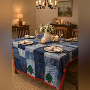 003 Denim Patchwork Quilt Table Cloth